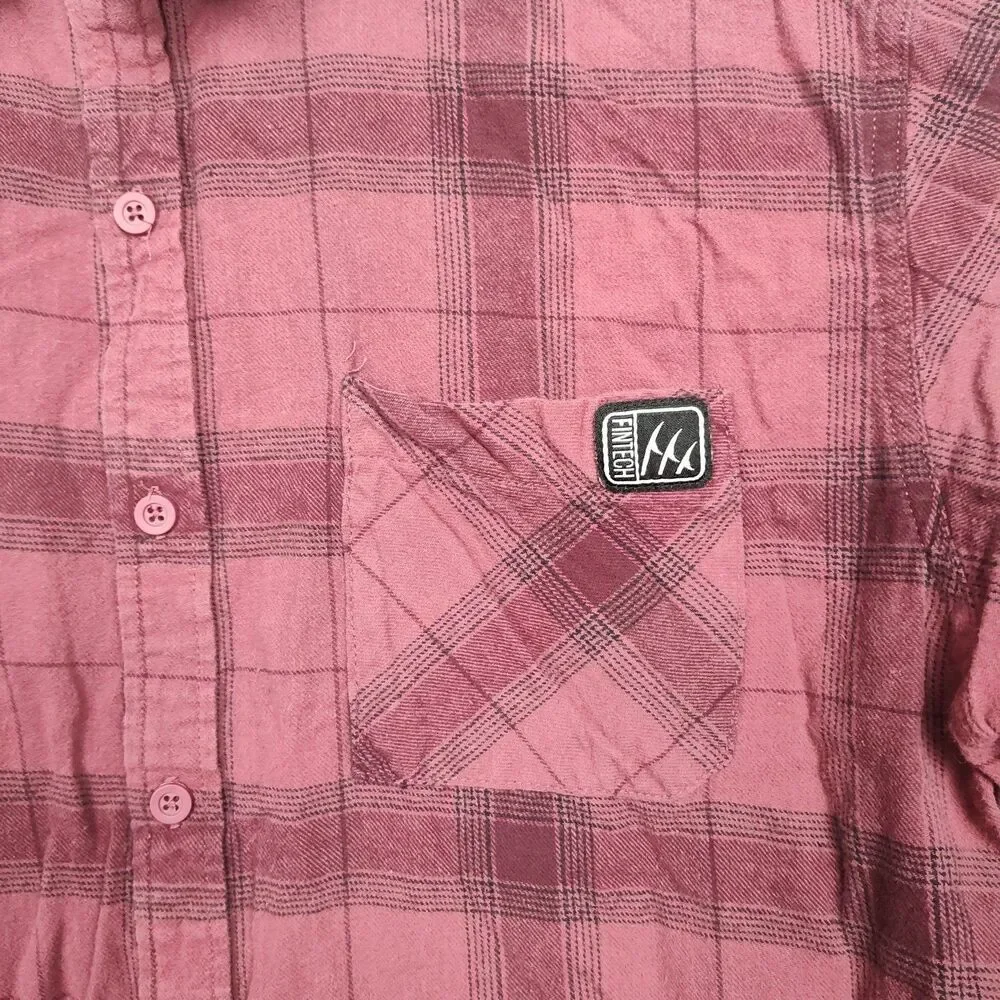 Fintech Button-Up Shirt Men's XL Maroon Plaid Long Sleeves Logo Collared - Picture 3 of 9